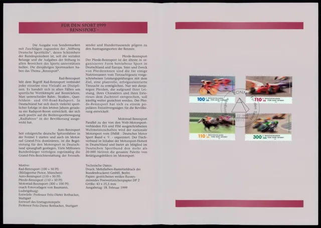 Brd Sammelblatt 1999/05 Sport Auto-Rennsport Formel 1 Formula 1