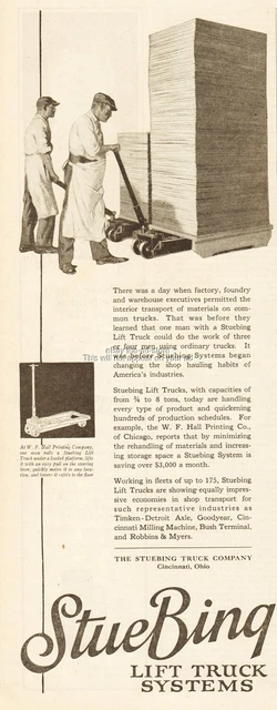 1921 Stuebing Truck Co Cincinnati Ohio W F Hall Printing Co Lift Truck Print Ad
