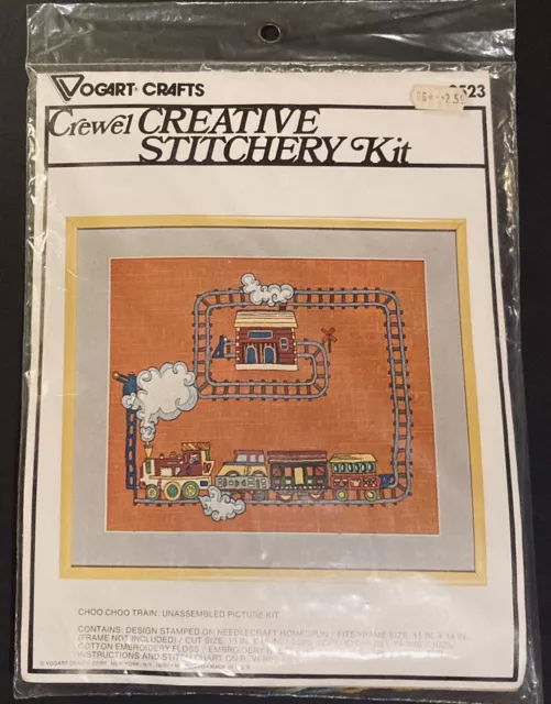 "Kit de costura creativa Vogart Choo Choo Train Crafts crewel 1977 2523 14x11"