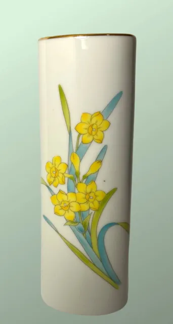 Otagiri Japan 6.5" ceramic bud vase with flowers Daffodils Retro Decor Spring