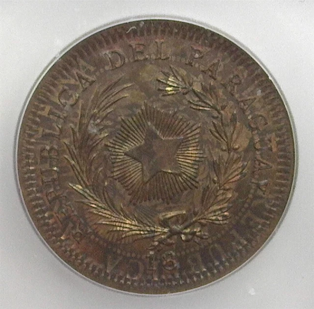 Paraguay 18Xx Copper 50C On Argentina 2C Icg Ms65 Br Km#33 Paraguay Pattern Die*
