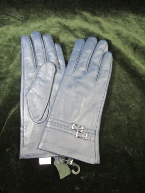 Ladies Blue Soft Leather Lined Gloves - Large - New