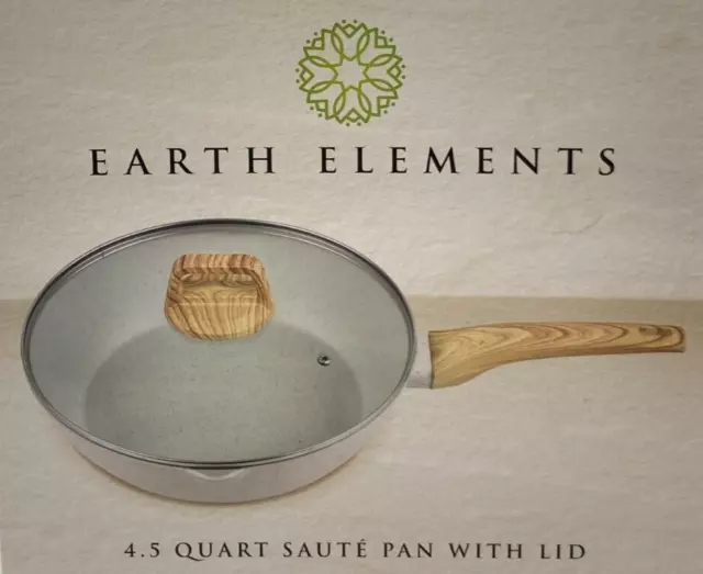 Earth Elements 4.5 Quart Sauté Pan w/ Lid Non-Stick, Cream, Gray Speckle EESS005