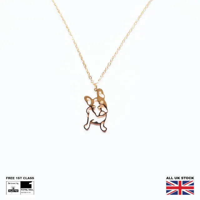 French Bull Dog Necklace Rose Gold Frenchie Pendant Gift Bulldog