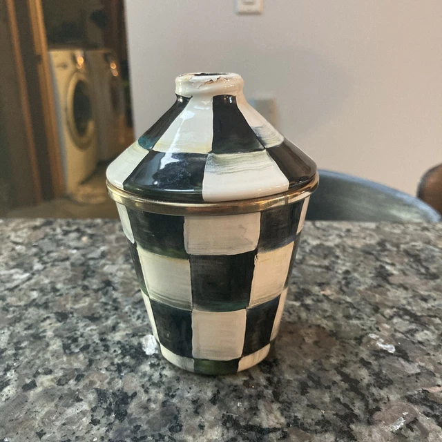MACKENZIE CHILDS COURTLY check enamel Soap Lotion Dispenser black white