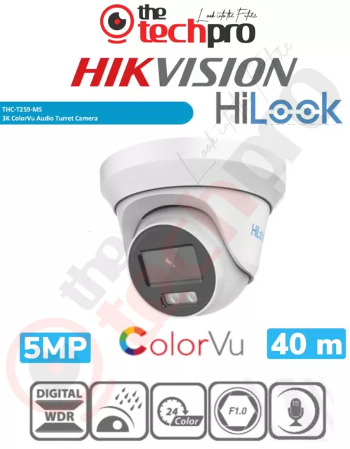 HIKVISION HILOOK 5MP 3K COLORVU CCTV KAMERA T259-MS Audio 40M WEISSLICHT