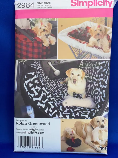 Simplicity Sewing Pattern Uncut Dog Travel Car Seat Back Bed Shopping Cart Cover