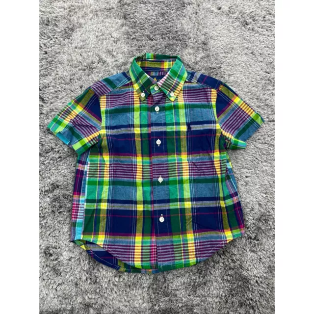 Polo Ralph Lauren Shirt Boys 2T Toddler Green Madras Plaid Preppy Button Down