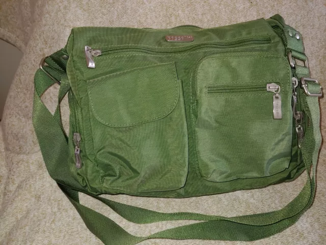 Baggallini Green Nylon Crossbody Bag Organizer Purse Multi Zipper Pockets EUC