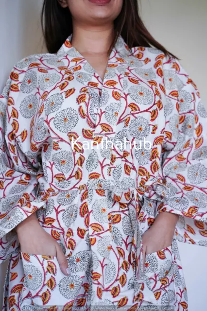 Cotton Long Kimono Floral Printed Women's Indian Nightwear Robe Gown Bath Dress