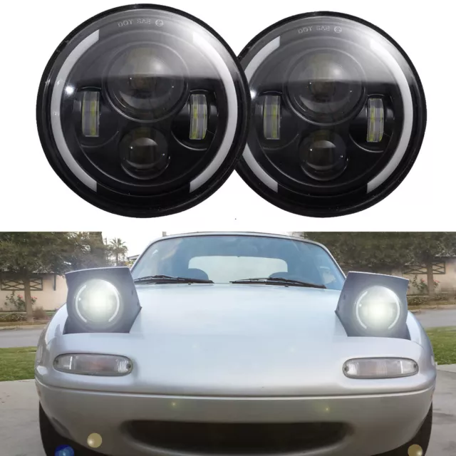 2x 7inch LED Headlights Halo Angel Eyes Headlamps For 90-97 Mazda Miata MX5 MX-5