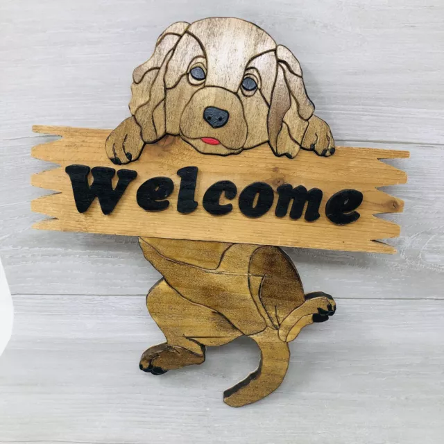PUPPY DOG WELCOME SIGN Handmade Wood Wall Sign