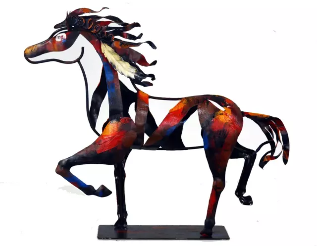 Hand Made Hand Painted Metal Horse Sculpture Wild Mustang Animal Trotting Horse