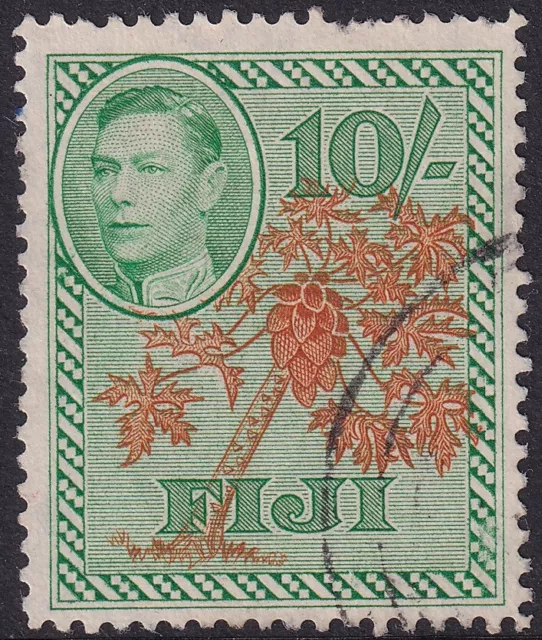 Fiji 1950 Paw-paw. 10/- Orange & green. Used. SG 266a., CV £50