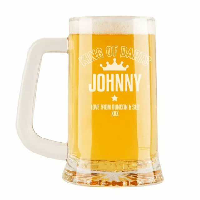 Personalised Engraved The King of Darts Glass Pint Tankard. Gift For Dart Player