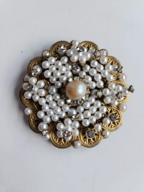 Vintage Rare STANLEY HAGLER NYC Signed Victorian Style Brooch Pearls,Rhinestones 2