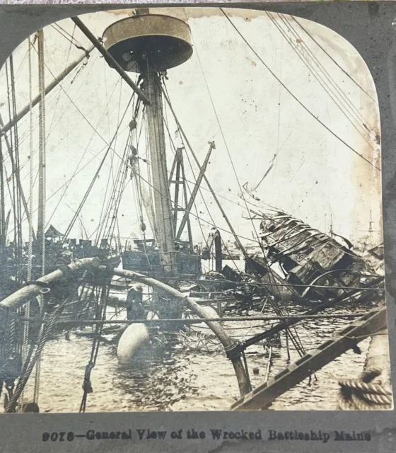 Antique 1898 Keystone View Co. Stereoscope Card Wrecked Battleship Maine