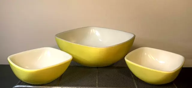Pyrex Chip & Dip Hostess Square Bowl Yellow 515B & 410 (x2) 12oz Ovenware (7C)
