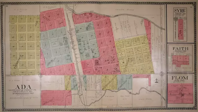 Large 1910 Plat Atlas Map ~ ADA - SYRE - FAITH - FLOM - NORMAN Co., MINNESOTA