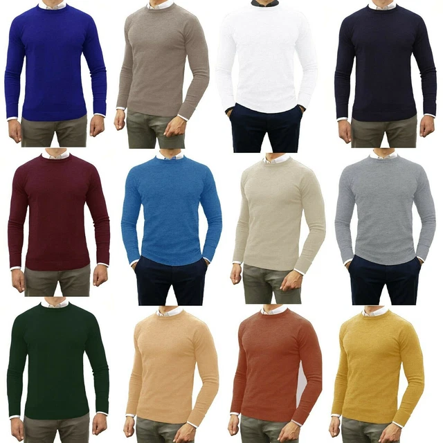 Maglione uomo Invernale Elegante Lana Cashmere Girocollo Maglioncino Slim Acqua