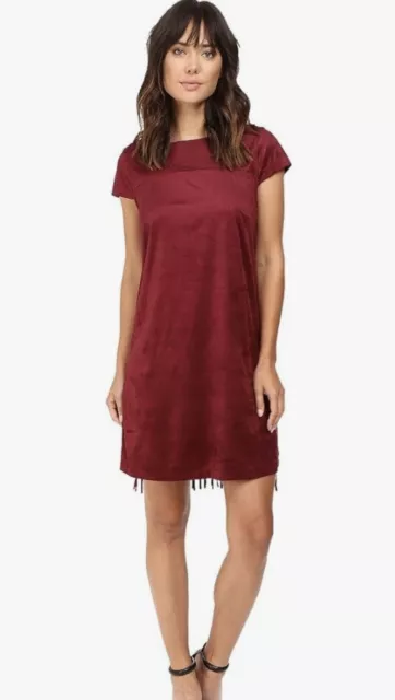 Kensie Faux Suede Fringe Dress Wine Red Women's M BOHO FESTIVAL HIPPIE COUNTRY 2