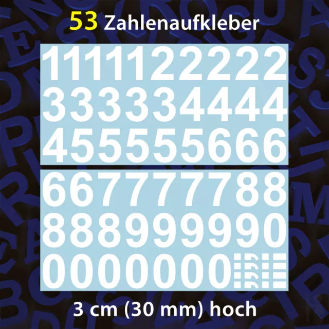 KLEBEZAHLEN 3 CM Zahlen Ziffern Nummern Aufkleber selbstklebend