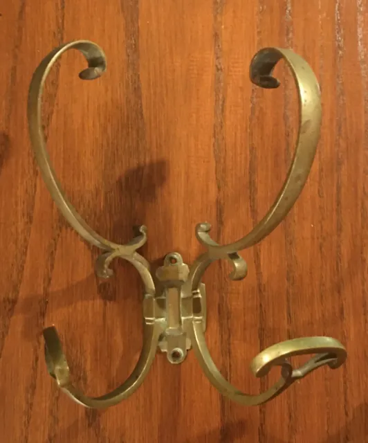 Large Vintage Brass Bronze Double Hat And Coat Hook