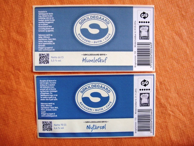 2x Danish microbrewery beer labels - Sokidegaard Bryggeri - DENMARK