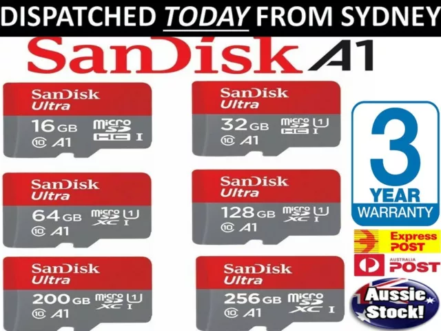 Micro SD Card SanDisk Ultra A1 128GB 32GB 64GB 256GB + 3 Year AU Warranty
