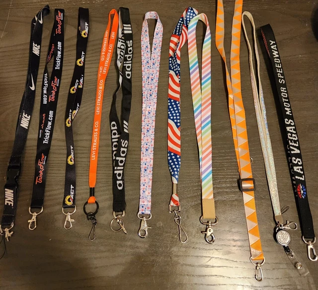 Lot of 11 Neck Lanyard Strap Key Chain Levi's, nike,rainbow,American flag,adidas