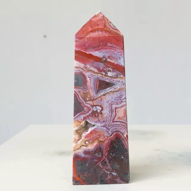 273g Natural Pink Mexican Crazy Lace Agate Quartz Crystal Obelisk Healing Q281