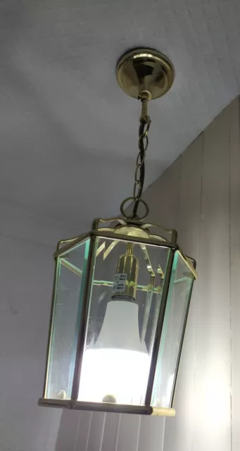 Vintage Brass Lantern Lamp Hexagon Light Shade Ceiling Glass Light Pendant