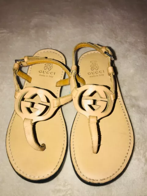 GUCCI KIDS Interlocking GG Brown leather Buckle sandals size 31 3
