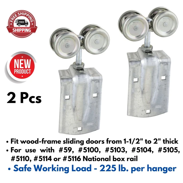 2pc Heavy Duty Box Rail Hangers Trolley Wheels for Wood Sliding Barn/Garage Door