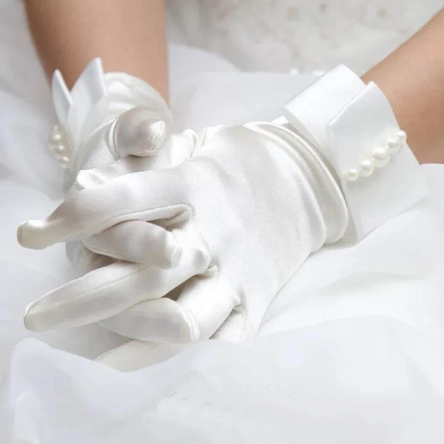 Guanti in raso bianco fiocco bellissimi guanti comunione sposa matrimonioH8