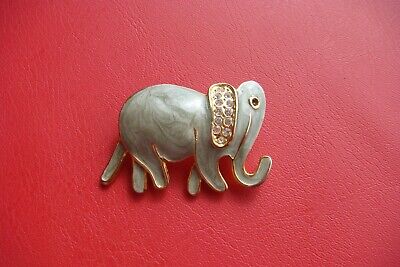 Old Vintage France Brass Enamel Elephant Pin Brooche Jewelry