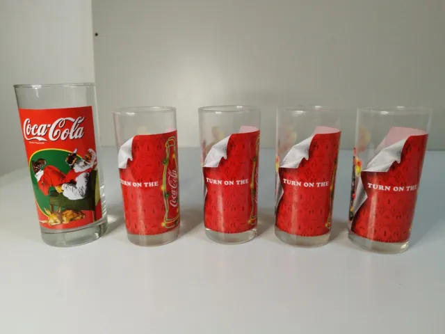 Lotto 5 Bicchieri Da Collezione Coca Cola Christmas Spirit 3