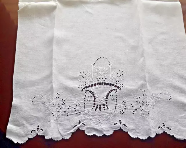 Antique Huck Linen Bath  Towel  Embroidered with cutwork  beautiful
