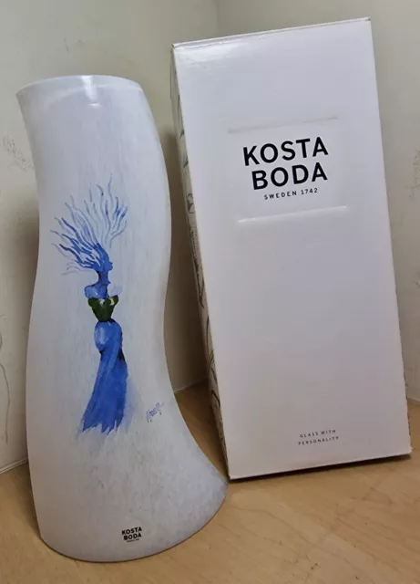 Kosta Boda Catwalk Art Glass Vase Kjell Engman White Blue