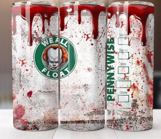 Pennywise Halloween Tumbler 20oz Travel Mug Stainless Steel Cup Straw