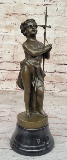 Signed Carrier Nude Boy Bronze sculpture Statue Art Deco Marble Base Figurine