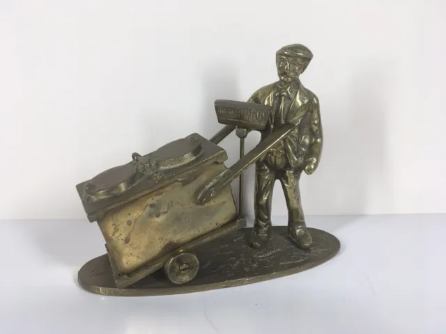 Vintage Heavy Brass Street Cleaner Figurine, Free Standing Display Piece.