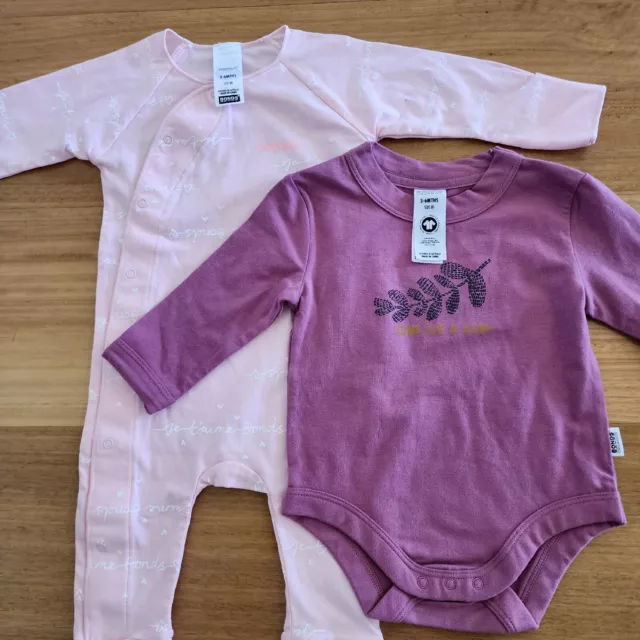 Bonds Baby Cozysuit Bodysuit Size 00 3-6months Organic Girls Pink Winter
