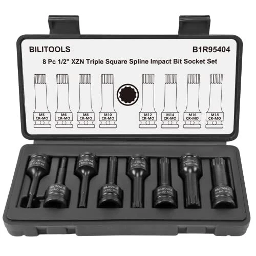 8-Piece Impact XZN Triple Square Spline Bit Socket Set 1/2 inch Drive, M5-M18