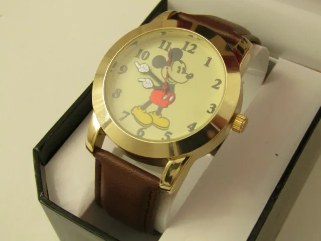 Disney Mickey Mouse Men"S Watch With Molded Hands And Brown Leather Band Mk1448