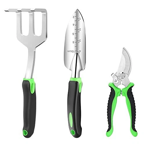 TENDWARE 3 PCS Garden Tool Set, Ergonomic Handle Tools, Heavy Duty Aviation A...
