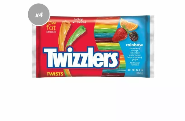 908068 4 x 351g PACKETS TWIZZLERS RAINBOW MIXED FRUIT FLAVOURED TWISTS PACKET