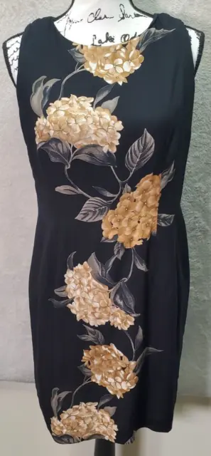 Jessica Howard Sheath Dress Womens Petite 6 Black Floral Sleeveless Back Zipper