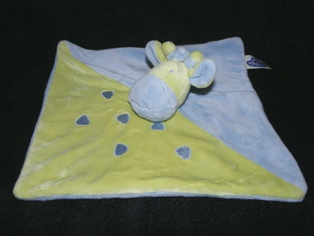Doudou peluche plat  girafe bleu vert Mots d'enfants