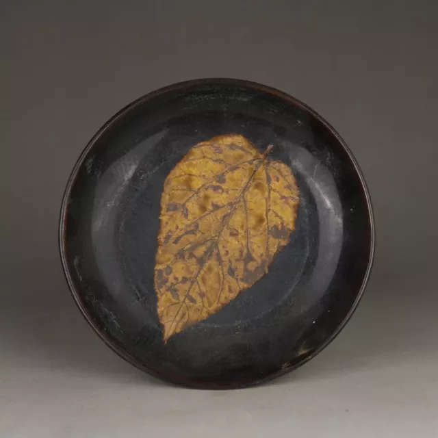 Chinese Porcelain Song Dynasty Jizhou Kiln Black Glaze Leaf Pattern Plates 6.29”